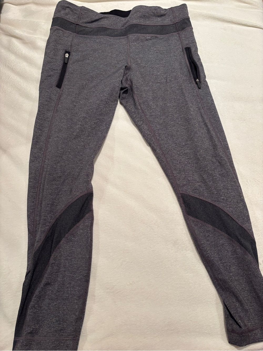 lululemon athletica Gray Heathered Leggings with Black Mesh Panels
